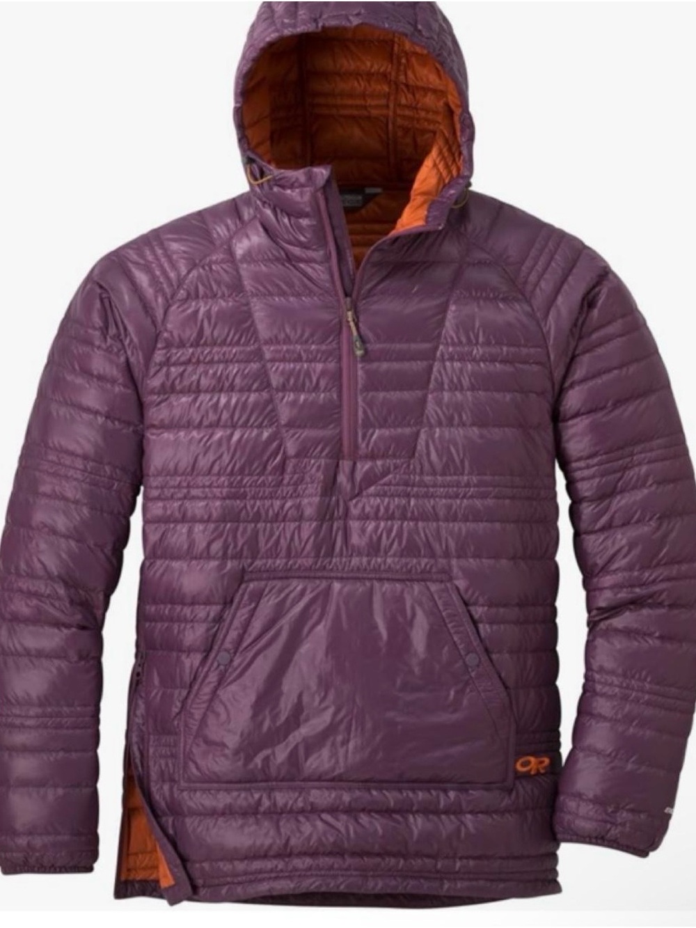 Outdoor Research Men’s Baja Down Pullover XL NWT Hooded Puffer Pullover Purple